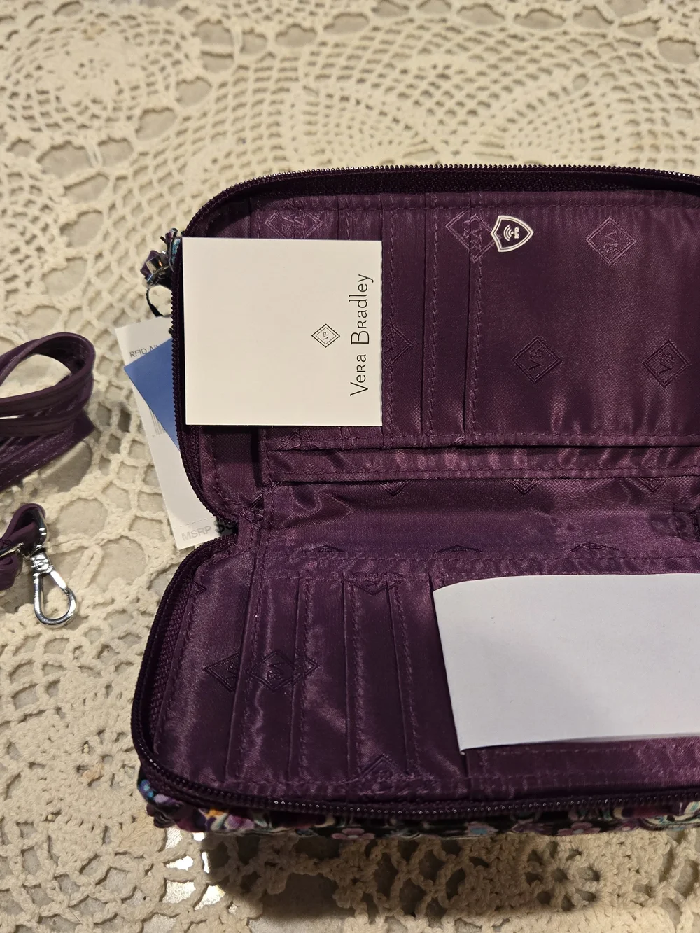 Vera Bradley Purple Medallion Quilted Clutch/Wristlet/Crossbody/Wallet